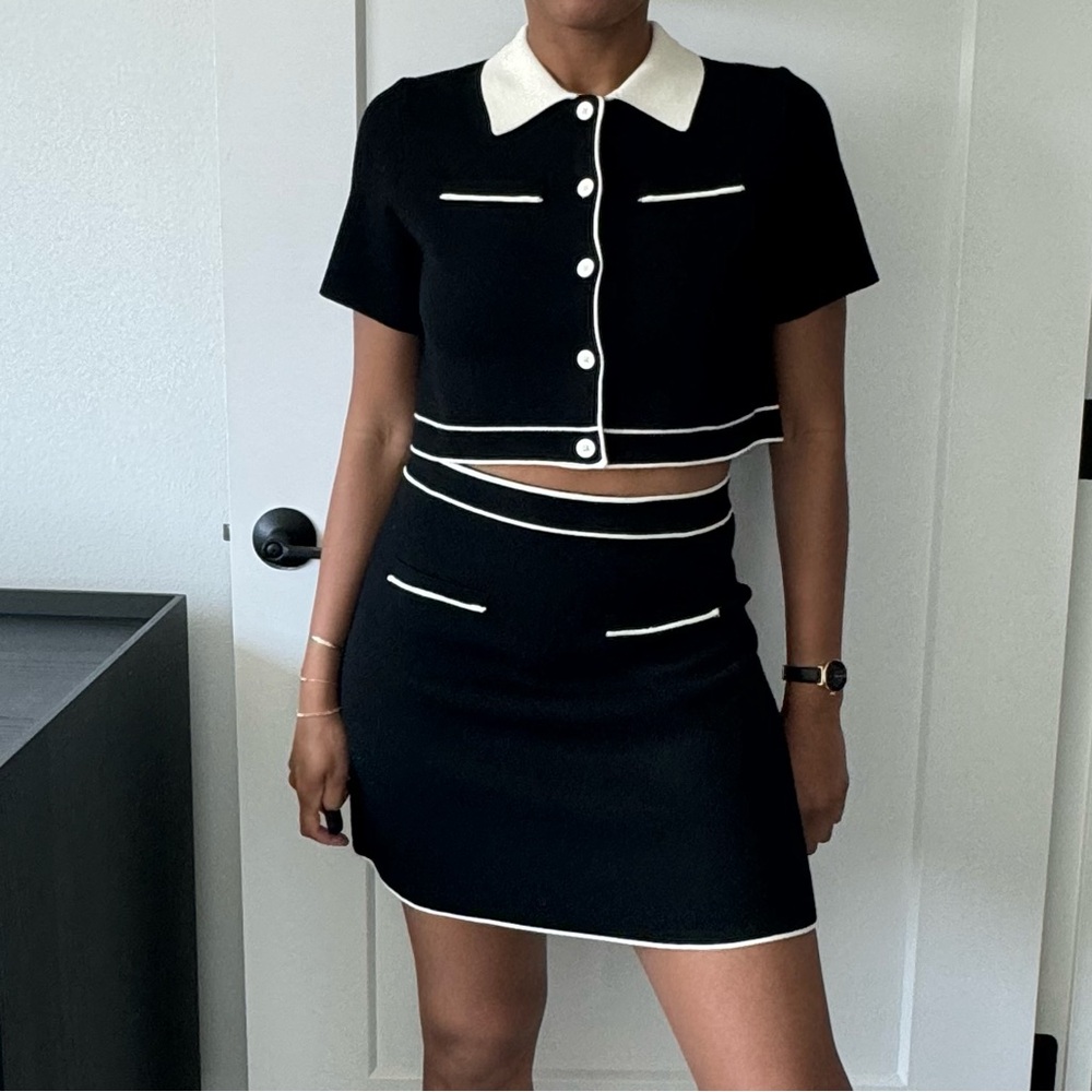 OAK + FORT Black and White Mini Pencil Skirt Set